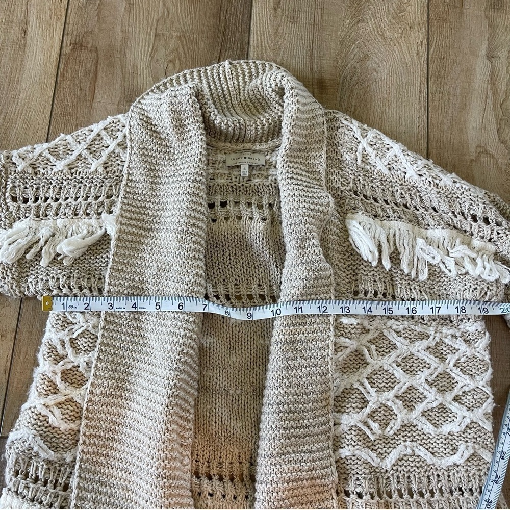 Lucky Brand Boho Fringe Cardigan Natural White Textured Fall - Picture 4 of 4